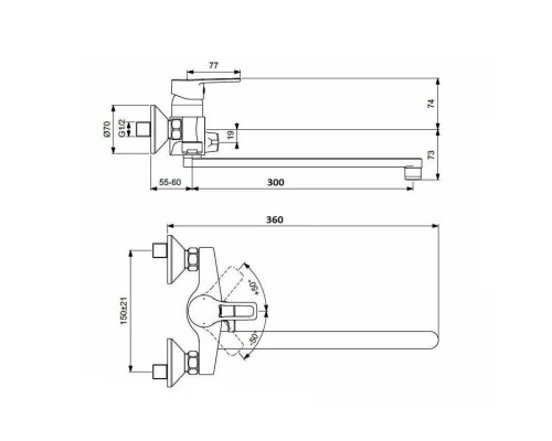 Смеситель для ванны D-Lin D147456-6, хром