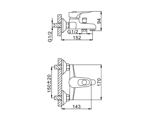 Смеситель для ванны FRAP F3028-B, хром