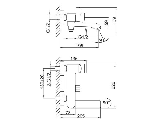 Смеситель для ванны FRAP F3275-6, черный