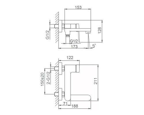 Смеситель для ванны FRAP F3285-9, оружейная сталь