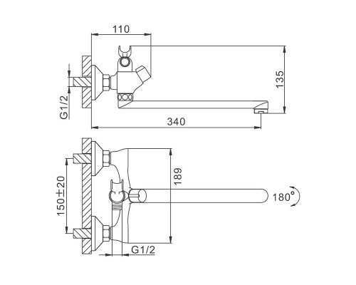 Смеситель для ванны FRAP F22731-B, хром