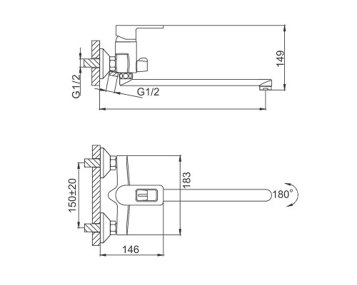 Смеситель для ванны FRUD R22072, хром