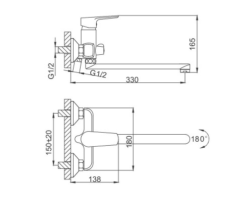 Смеситель для ванны FRUD R22105, хром