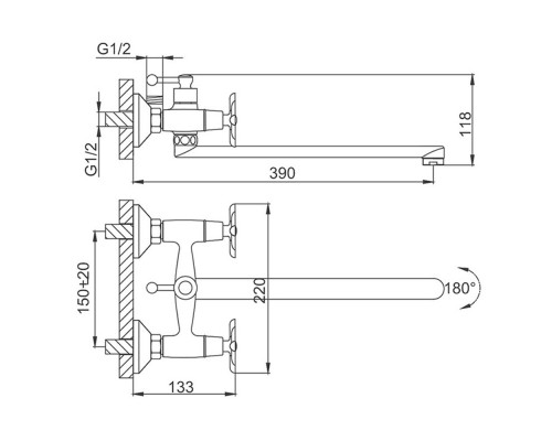 Смеситель для ванны FRUD R22601, хром