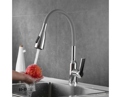 Смеситель для кухни с гибким изливом Shevanik S843-9, хром/серый