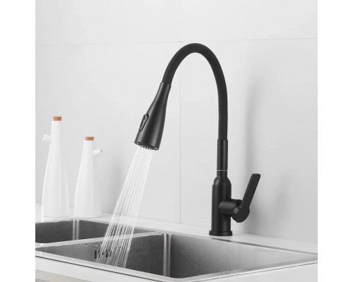 Смеситель для кухни с гибким изливом Shevanik S843H-3, черный