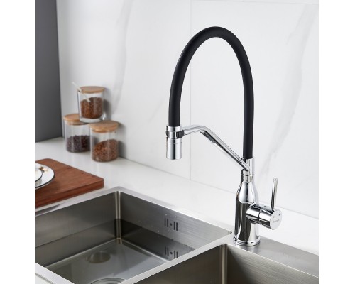 Смеситель для кухни с гибким изливом Shevanik S343-3, хром