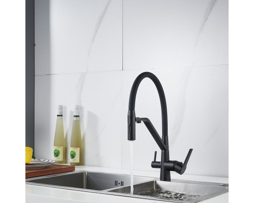 Смеситель для кухни с гибким изливом и подключением фильтра Shevanik S278H, черный