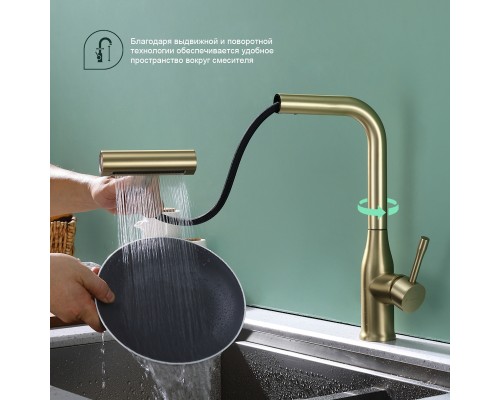 Смеситель для кухни с мультифункциональным изливом Splenka S206.49.03, золотой сатин