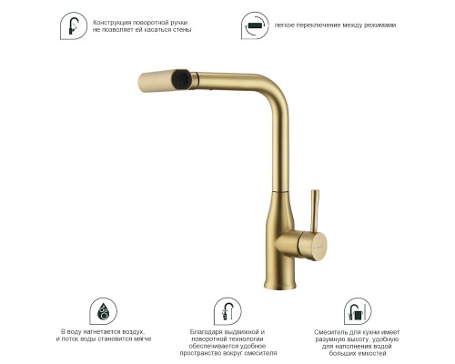 Смеситель для кухни с мультифункциональным изливом Splenka S206.49.03, золотой сатин