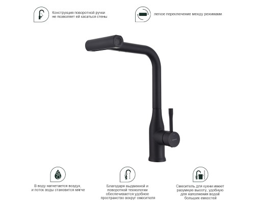 Смеситель для кухни с мультифункциональным изливом Splenka S206.49.06, черный