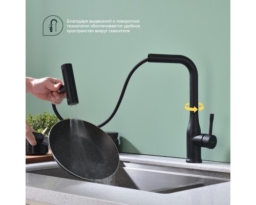 Смеситель для кухни с мультифункциональным изливом Splenka S206.49.06, черный