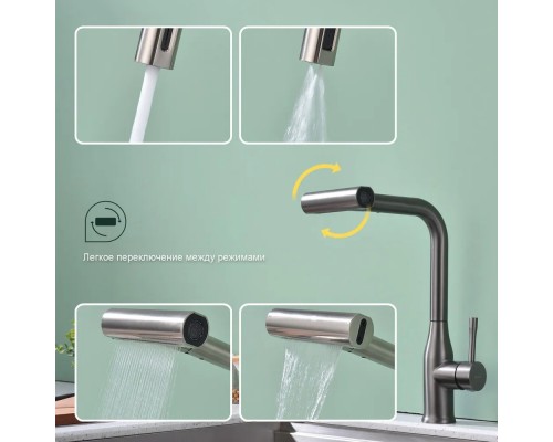 Смеситель для кухни с мультифункциональным изливом Splenka S206.49.09, графит