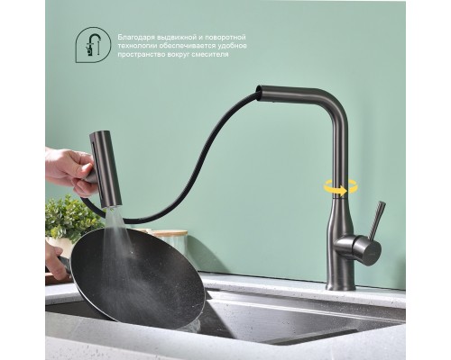 Смеситель для кухни с мультифункциональным изливом Splenka S206.49.09, графит