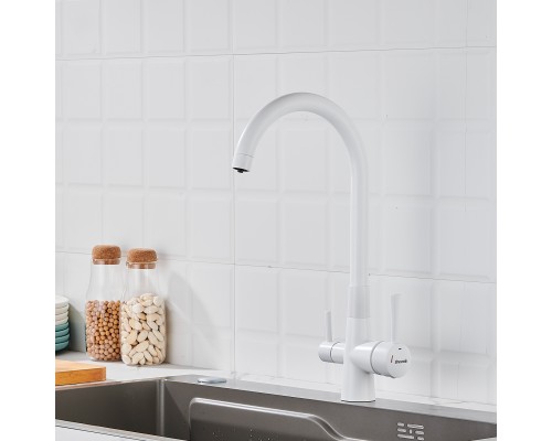 Смеситель для кухни с подключением фильтра Shevanik S428C, белый