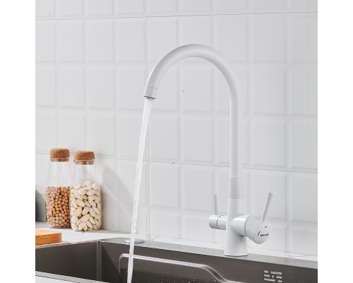 Смеситель для кухни с подключением фильтра Shevanik S428C, белый