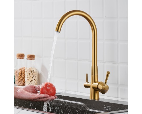 Смеситель для кухни с подключением фильтра Shevanik S428G, золотой сатин