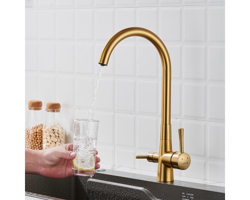 Смеситель для кухни с подключением фильтра Shevanik S428G, золотой сатин