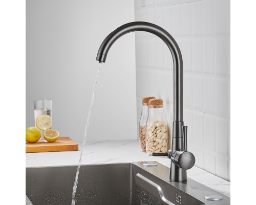 Смеситель для кухни с подключением фильтра Shevanik S428T, оружейная сталь