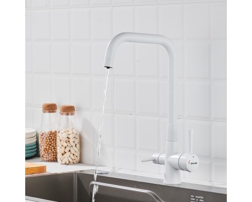 Смеситель для кухни с подключением фильтра Shevanik S528C, белый