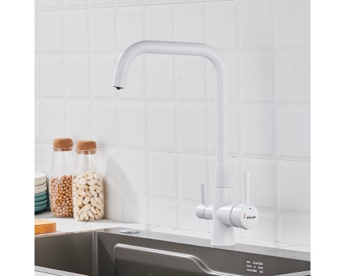 Смеситель для кухни с подключением фильтра Shevanik S528C, белый