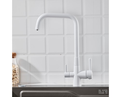 Смеситель для кухни с подключением фильтра Shevanik S528C, белый