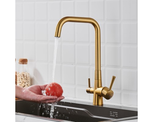Смеситель для кухни с подключением фильтра Shevanik S528G, золотой сатин