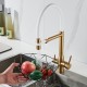 Смеситель для кухни с гибким изливом и подключением фильтра Shevanik S378G, золотой сатин/белый