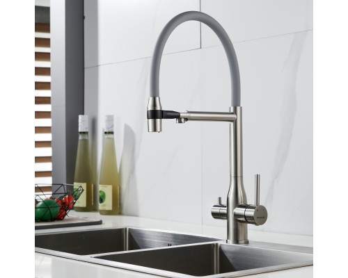 Смеситель для кухни с гибким изливом и подключением фильтра Shevanik S378L, сатин