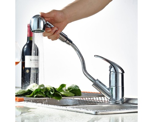Смеситель для кухни с выдвижным изливом и режимом душ FRAP F6003, хром