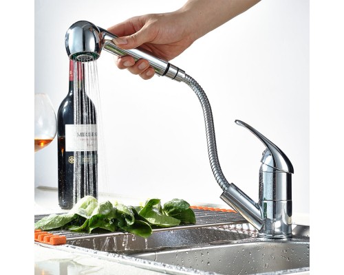 Смеситель для кухни с выдвижным изливом и режимом душ FRAP F6003, хром