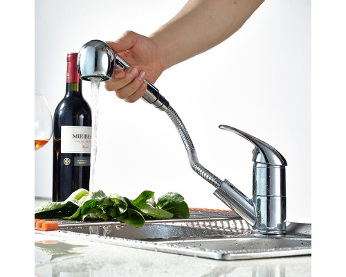 Смеситель для кухни с выдвижным изливом и режимом душ FRAP F6003, хром