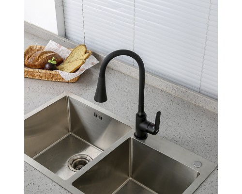 Смеситель для кухни с гибким изливом и режимом душ FRAP F4417-6, черный