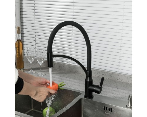 Смеситель для кухни с гибким изливом FRAP F4552-6, черный
