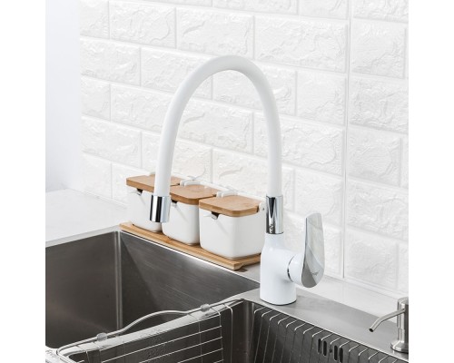 Смеситель для кухни с гибким изливом FRAP F4453-03, белый
