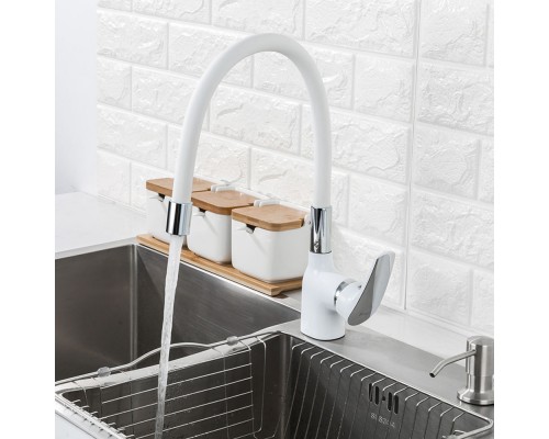 Смеситель для кухни с гибким изливом FRAP F4453-03, белый