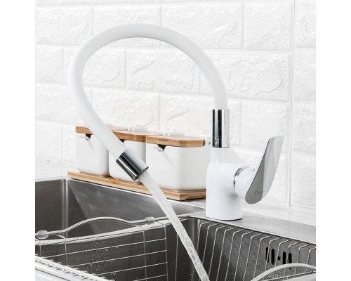 Смеситель для кухни с гибким изливом FRAP F4453-03, белый