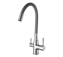Смеситель для кухни с гибким изливом и подключением фильтра FRAP F4396, хром