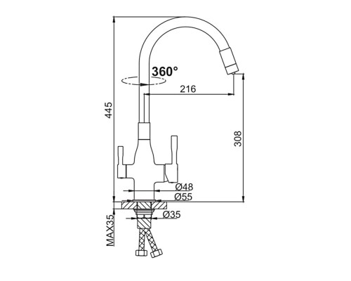Смеситель для кухни с гибким изливом и подключением фильтра FRAP F4396-6, черный
