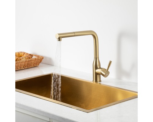 Смеситель для кухни с выдвижным изливом и режимом душ FRAP F6096-3, золотой сатин