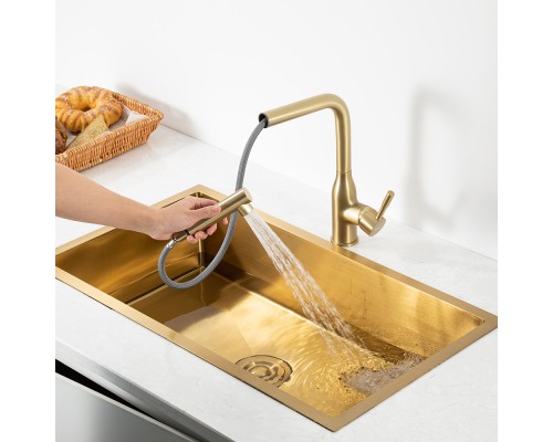 Смеситель для кухни с выдвижным изливом и режимом душ FRAP F6096-3, золотой сатин