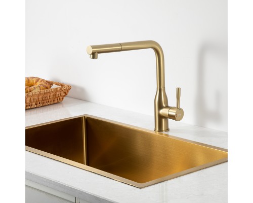 Смеситель для кухни с выдвижным изливом и режимом душ FRAP F6096-3, золотой сатин