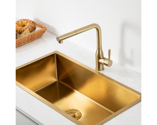 Смеситель для кухни с выдвижным изливом и режимом душ FRAP F6096-3, золотой сатин