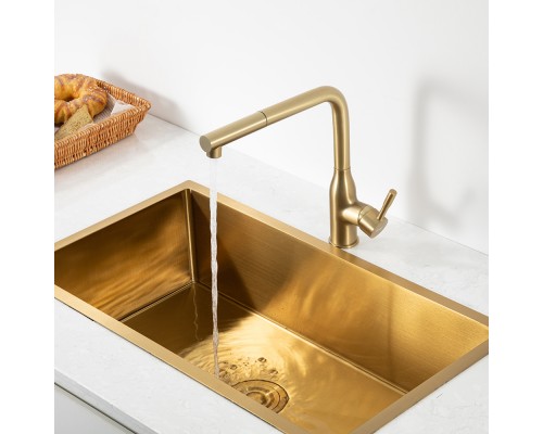 Смеситель для кухни с выдвижным изливом и режимом душ FRAP F6096-3, золотой сатин