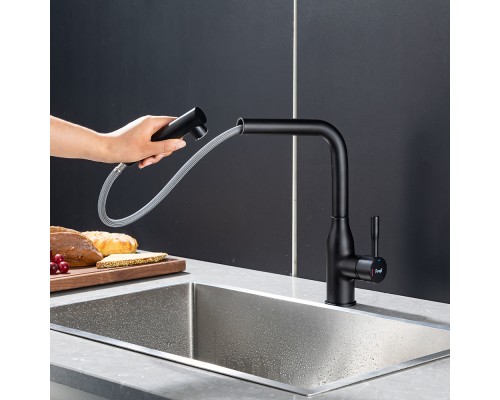 Смеситель для кухни с выдвижным изливом и режимом душ FRAP F6096-6, черный