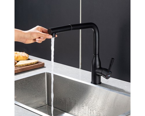 Смеситель для кухни с выдвижным изливом и режимом душ FRAP F6096-6, черный