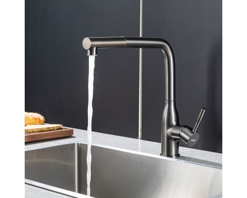Смеситель для кухни с выдвижным изливом и режимом душ FRAP F6096-9, оружейная сталь