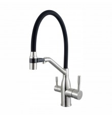 Смеситель для кухни с гибким изливом и подключением фильтра FRAP F4397-5, сатин