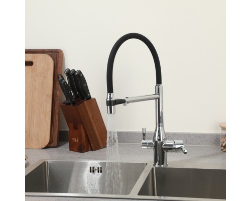 Смеситель для кухни с гибким изливом и подключением фильтра FRAP F4398, хром