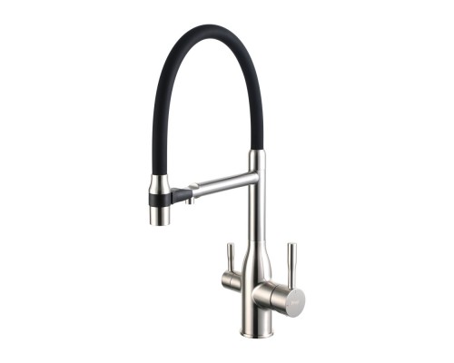Смеситель для кухни с гибким изливом и подключением фильтра FRAP F4398-5, сатин
